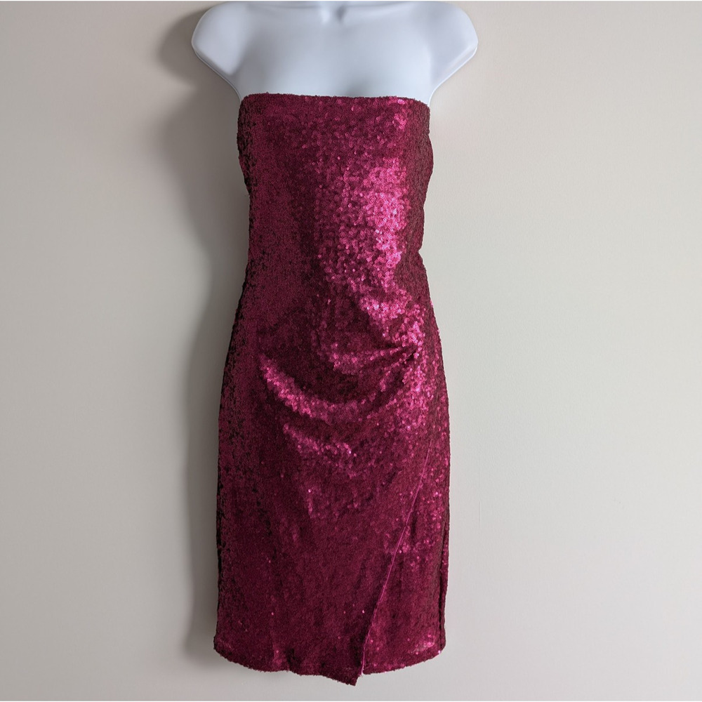 Lulus Sequin Mini Dress Womens Medium Bright Pink Party Tube Open Corset Back